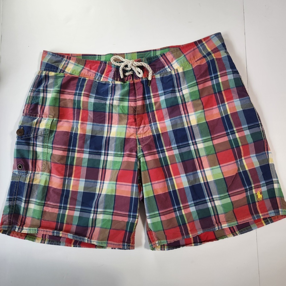 Polo Ralph Lauren Swim Mens Size 36 Plaid Board Shorts Beach Summer Preppy 7 In.
